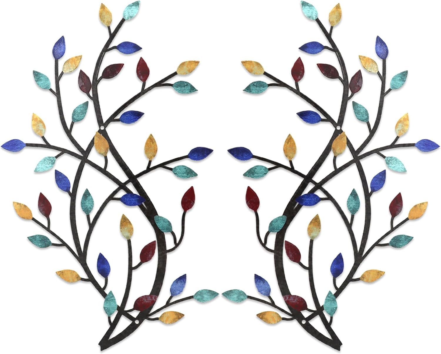 Meltset Metal Tree Leaf Wall Decor, Vine Olive Leaf Branch Wall Art, Wrought Iron Scroll Artwork, Decorative Wall Sculptures Above The Bed, Living Room, Hallway, Indoor and Outdoor（S/Blue）