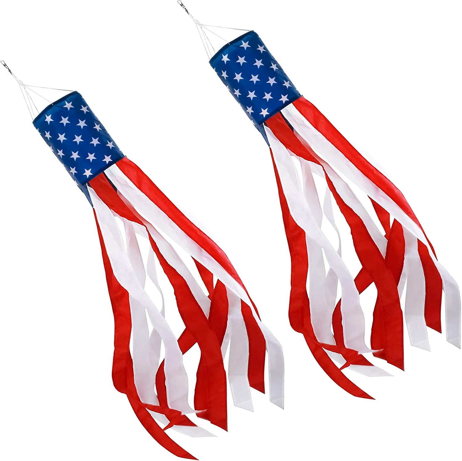 American Flag Windsock 60″ Set 2-4th July Outdoor Yard Hanging Decor | Stars & Stripes, lightweight design, easy to hang. Patriotic decor for garden, patio & porch seasonal displays.