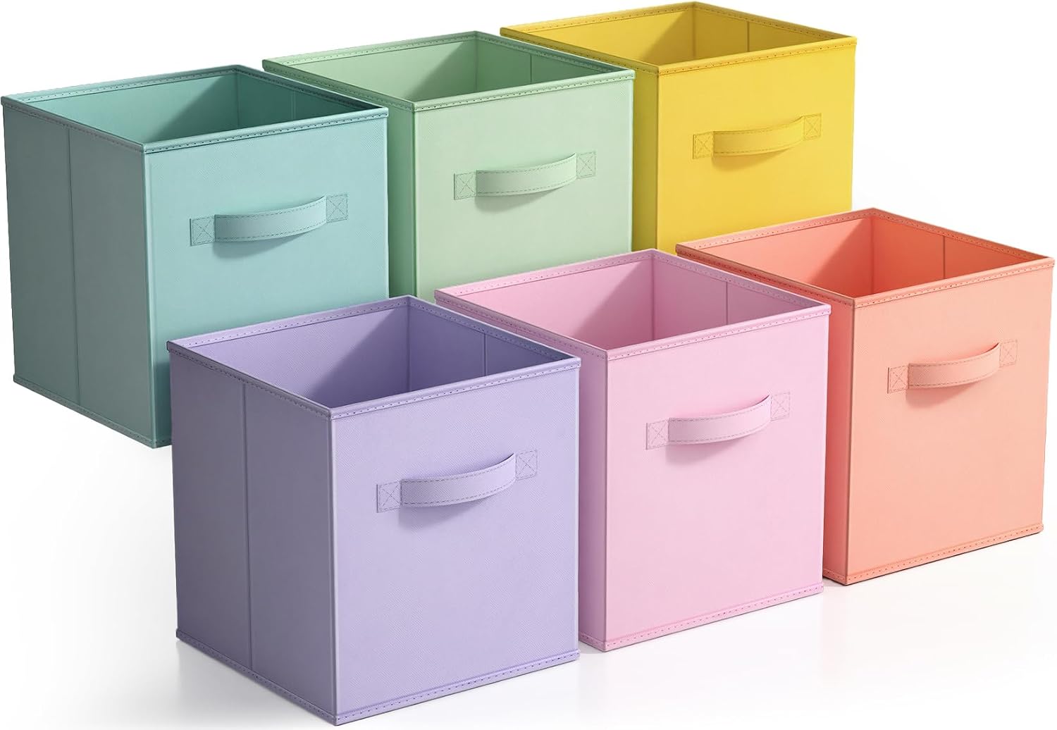Sorbus 11 Inch Fabric Storage Cubes – Sturdy Collapsible Bins With Handle – 6 Foldable Baskets for Organizing Clothes, Toys, Books – Multi Colored Storage Baskets for Shelves, Kids Room, Closets