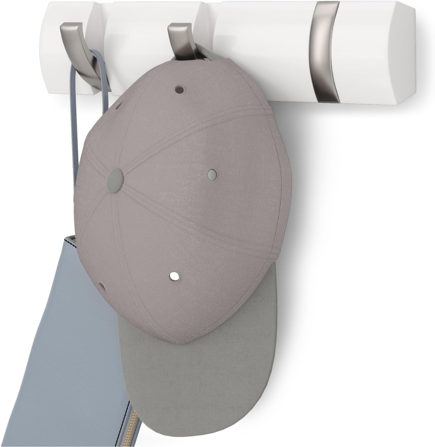 Umbra Flip Coat Rack, Wall Mount Retractable Hooks, 3-Hook, White/Nickel | Real wood and steel build, folds flat when not in use, holds coats bags and scarves, easy install