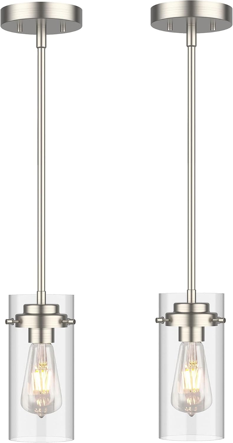 EAPUDUN Pendant Light (2 Packs), Kitchen Ceiling Hanging Light, Adjustable Height, Kitchen Light Fixtures Brushed Nickel Pendant Lights, Farmhouse Pendant Lighting for Sink Island, Home Décor Lighting