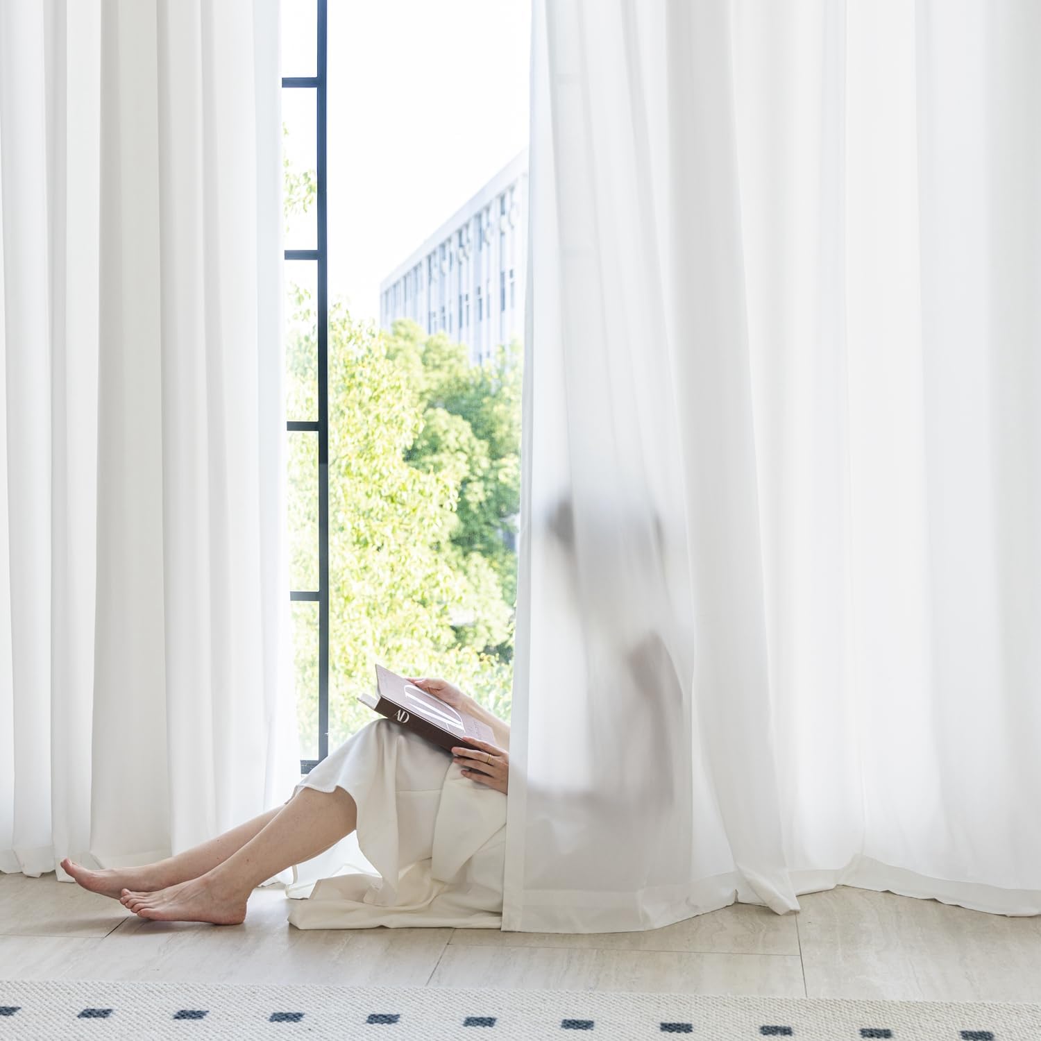 Non-See-Through White Privacy Semi Sheer Curtains That Let Light in 84 Inches Long Light Filtering Sheer Window Curtains Drapes for Living Room Bedroom 2 Panels Set White