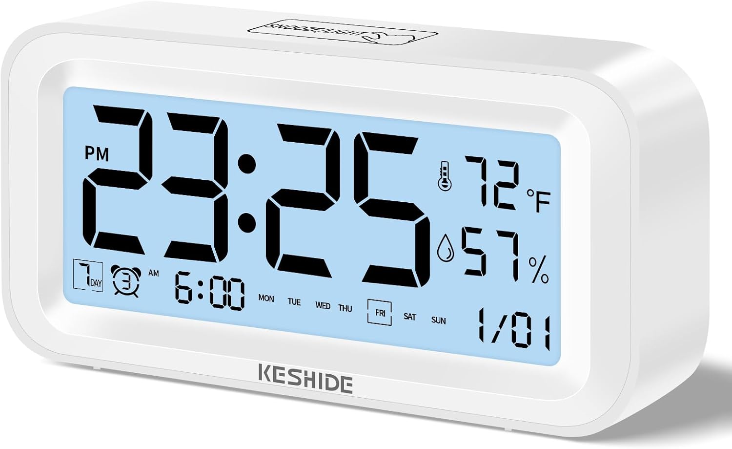 Night Light Digital Alarm Clock Battery Operated with Indoor Temperature Humidity, Desk Small Clock,Snooze Model,12/24H Display for Bedrooms Heavy Sleepers Kids Travel Bathroom (White)
