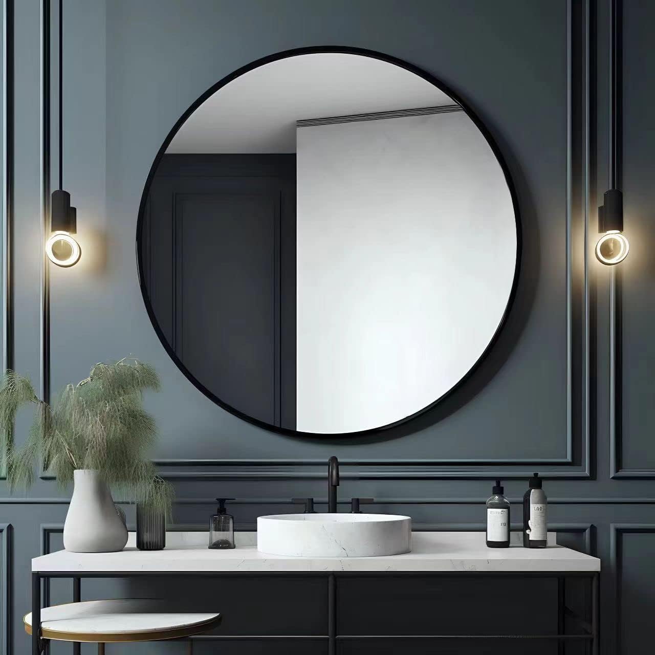USHOWER 36 Inch Round Bathroom Mirrors for Over Sink | Circle Mirror with Metal Frame, Black Wall Mirror for Vanity, Entryway, Living Room, Hallway and Bedroom Decor