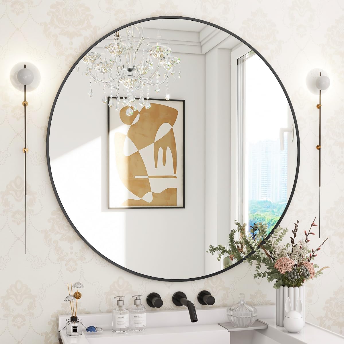 BEAUTYPEAK 30 Inch Round Mirror, Metal Frame Circle Mirror, Black | Wall Mounted for Entryway, Bathroom, Vanity, Living Room