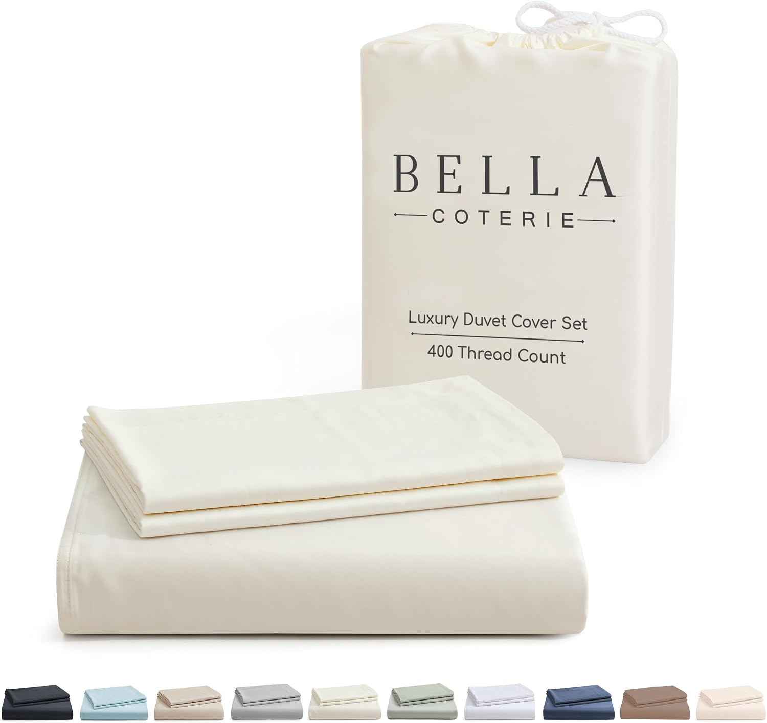 Bella Coterie | Luxury Bamboo Viscose King Size Duvet Cover Set | Organically Grown | Cooling | Ultra Soft | 8 Corner Ties | 2 Pillow Shams | 106″ x 94″ | No Insert [Ivory]