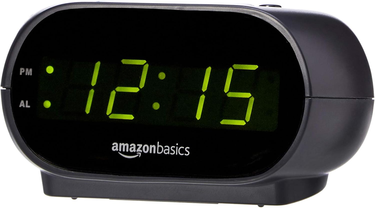 Amazon Basics Small Digital Oval Alarm Clock with LED Display, Nightlight, Snooze Function & Battery Backup, Black, 4.5 x 3.5 x 2.4 Inches