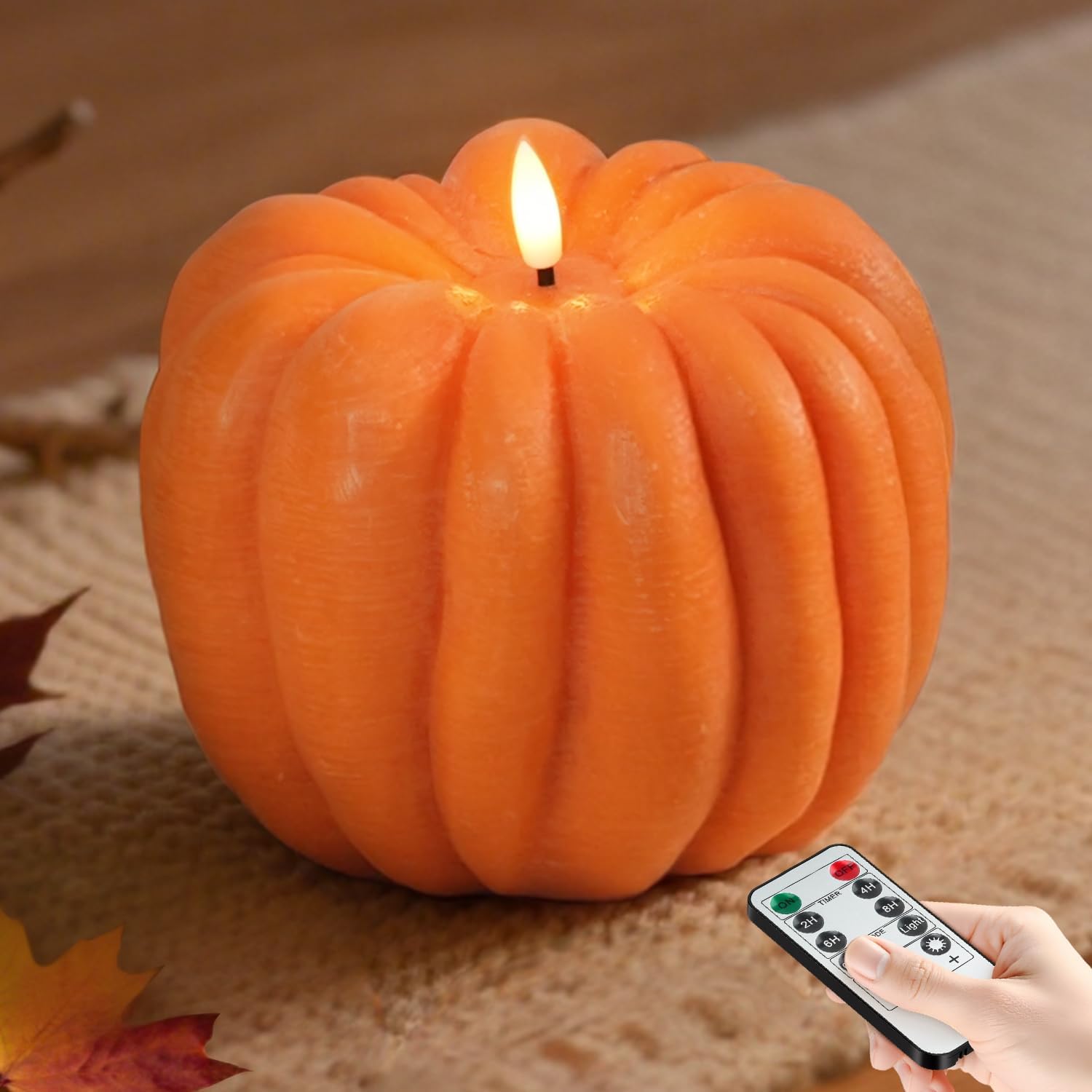 Flameless Pumpkin Candles with Timer – Fall Home Decor Indoor, LED Light Up Pumpkins for Mantel Table | Halloween Flameless Candle Thanksgiving Fall Decoration, Autumn Farmhouse Rustic Harvest Decor