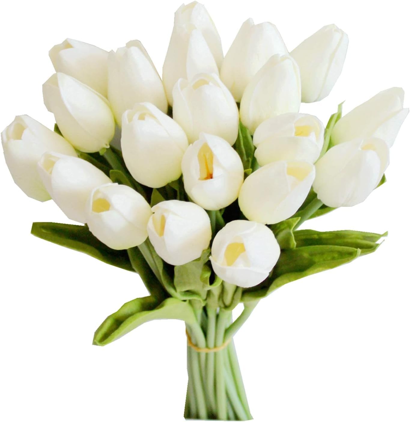 Mandy’s 20pcs Artificial White Tulips | 13.5 Inch Lifelike PU Tulips Faux Floral Arrangement for Kitchen Island Dining Table Centerpieces and Home Decor