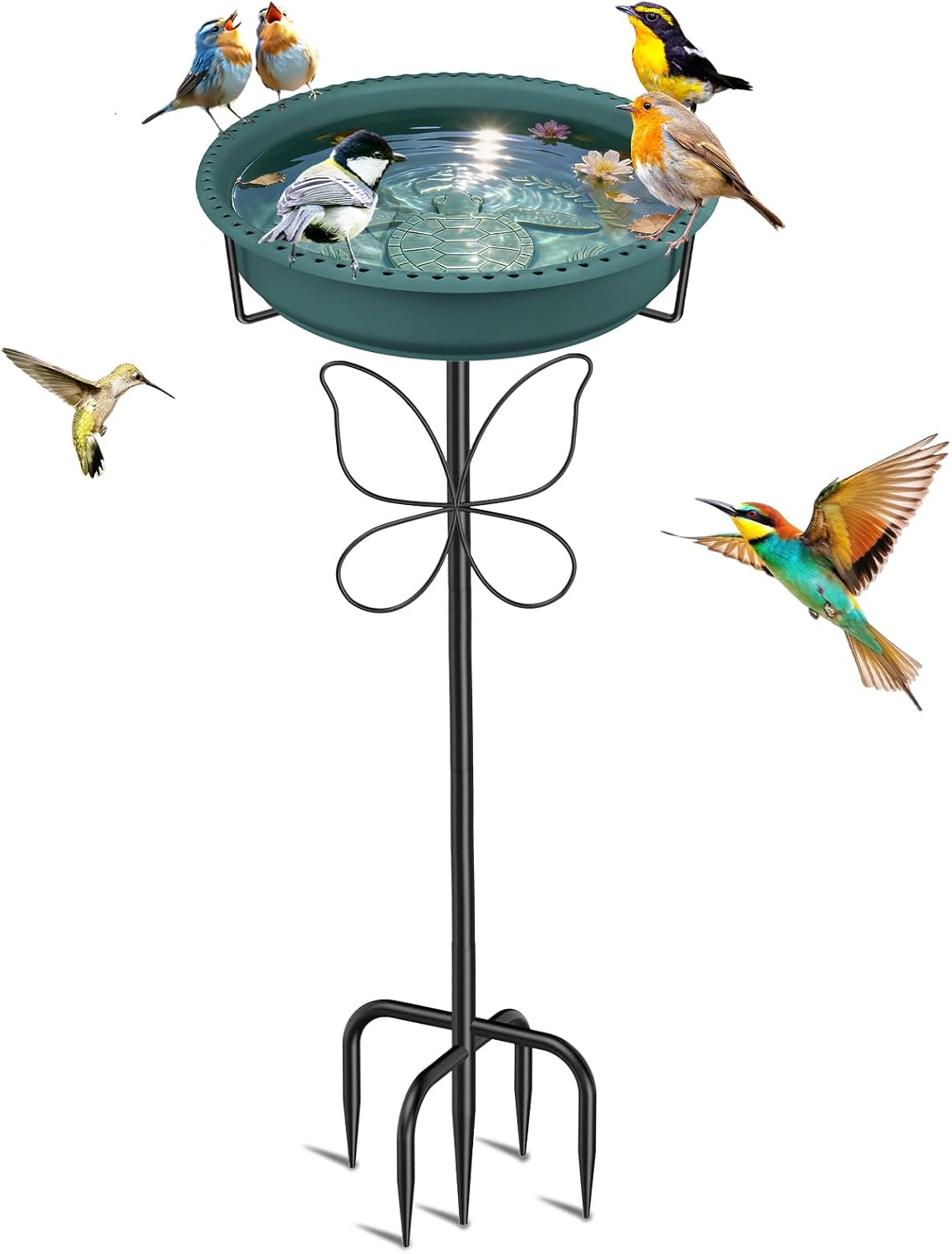 Bird Bath for Outside, Garden Freestanding Birdbath & Birdfeeder with Removable Bowl, Bird Baths Feeder for Outdoors Garden Patio Yard Lawn Decor, 5-Pronged Base & Easy to Clean(Green)