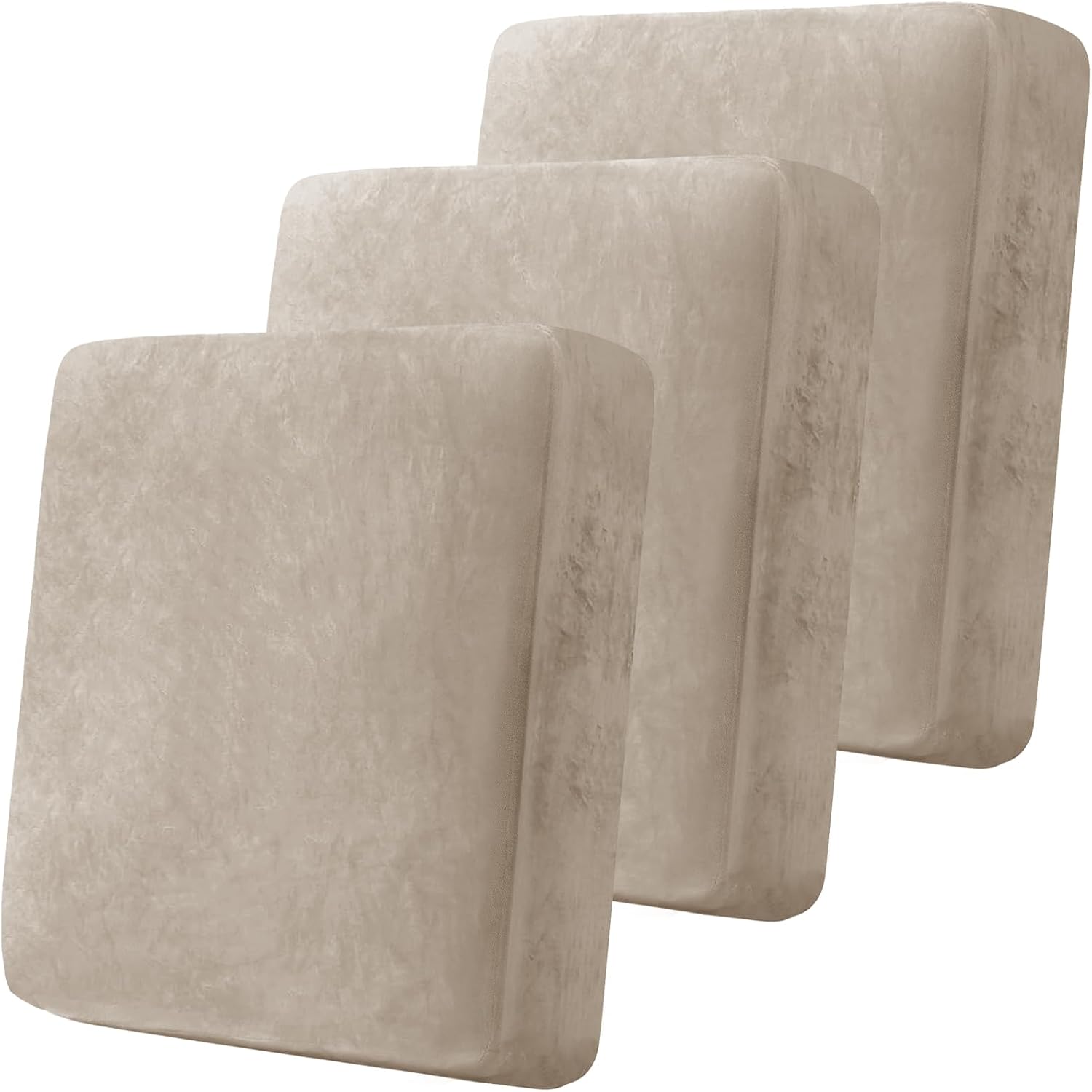 Taupe Velvet Stretch Couch Cushion Cover, 3 Pcs | Soft Sofa Seat Cushion Covers, Sofa Cushion Slipcover with Elastic Bottom(Non-slip & Anti-Scratch)