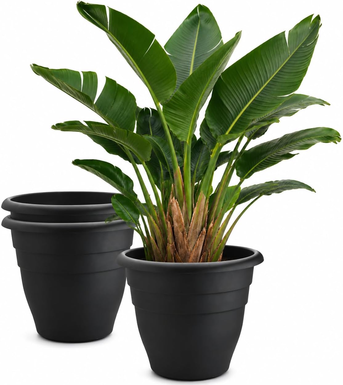 RooTrimmer 3 Pack 20 Inch Large Plant Pots for Outdoor,Heavy Duty Extra Large Deep Garden Planter with Drainage Holes,Sturdy Textured Black Flower Pot for Trees,Shrubs,Patio,Lawn