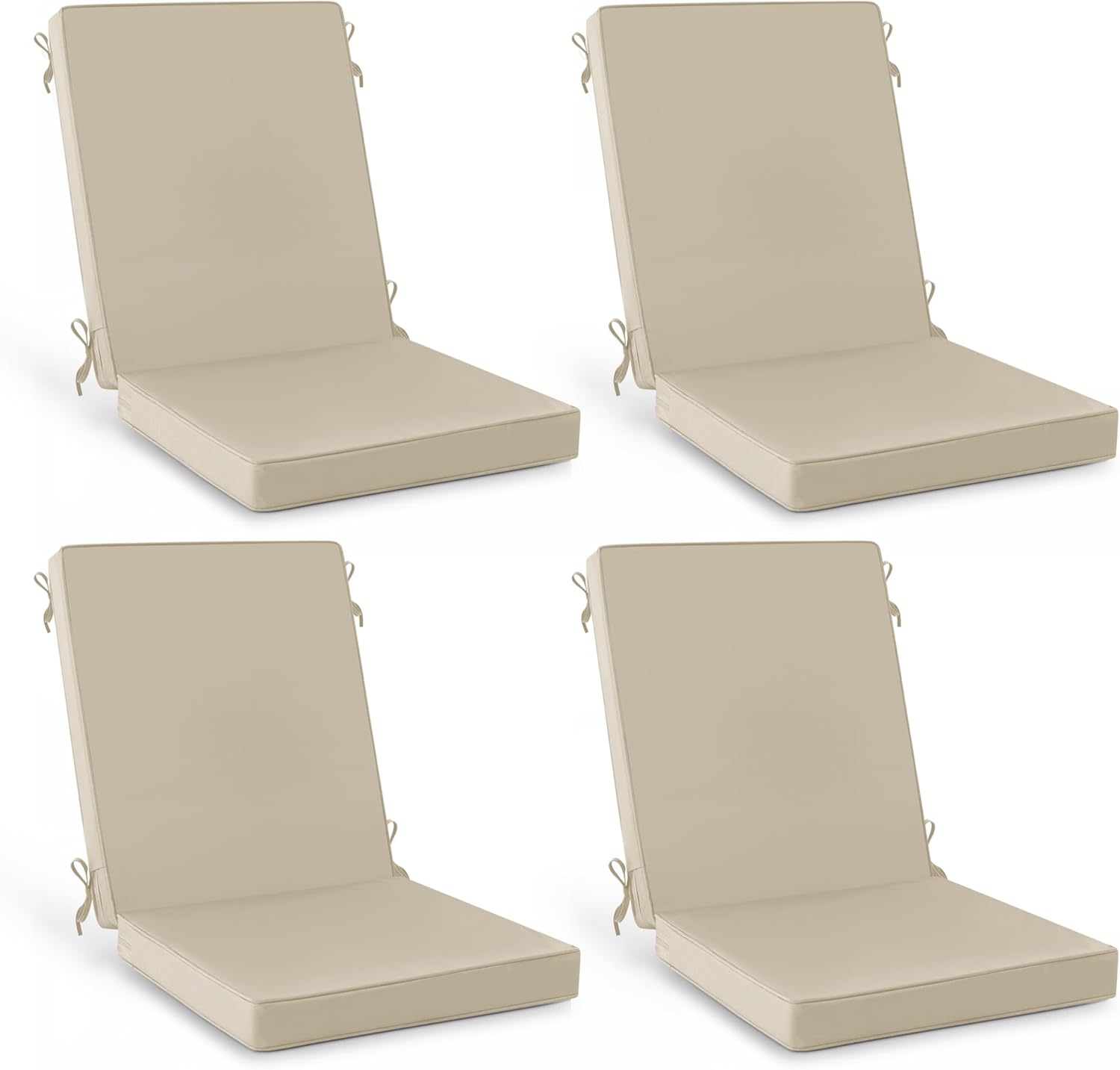 Summsun Outdoor Dining Chair Cushions 4 Pack, Water Resistant High Back Patio Seat Cushion Set with Ties, Removable Covers, Non-Slip Bottom for Garden Lawn Patio Furniture, 44 x 20 Inch, Cream