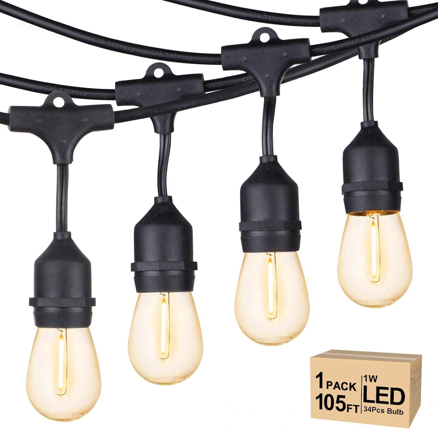 Svater Outdoor String Lights Led, 105FT Commercial Grade Patio Lights with 1W Dimmable S14 Shatterproof Bulbs, Warm White and Weatherproof Strand – UL Listed Heavy-Duty Café Lights, Market Lights