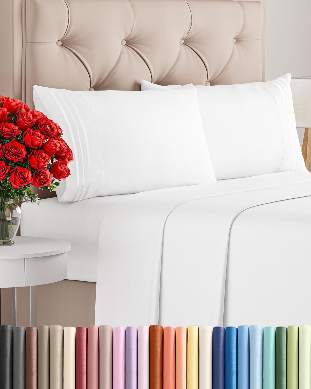 Queen Size 4 Piece Sheet Set – Comfy Breathable & Cooling Sheets – Hotel Luxury Bed Sheets for Women & Men – Deep Pockets, Easy-Fit, Extra Soft and Wrinkle Free Sheets – White Oeko-Tex Bed Sheet Set
