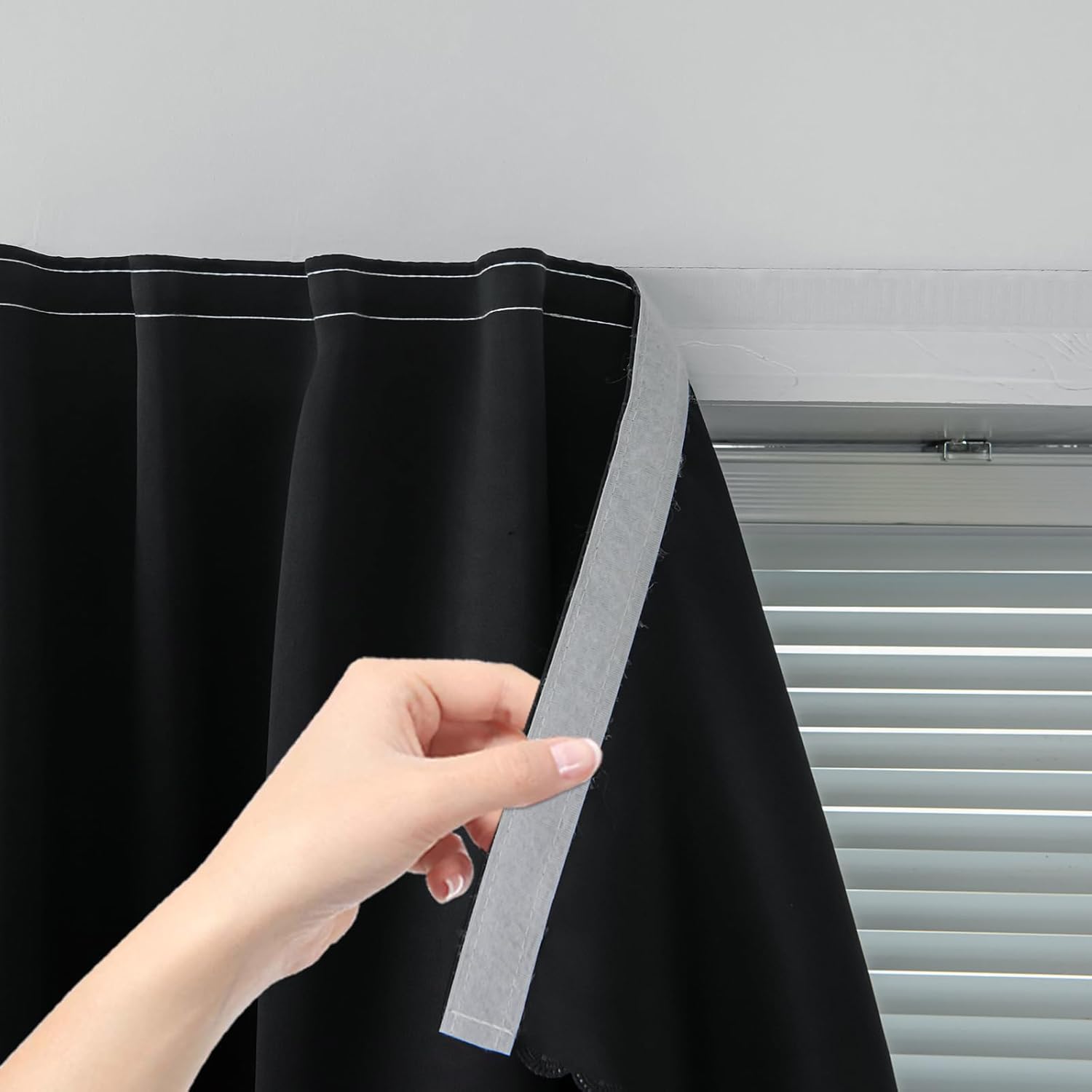 Adhesive Blackout Curtains- Self Stick Shades Window Blinds Curtains No Rod Needed Easy to Hang Curtains, Use for Bedroom, Living Room, Dining Room, Kitchen, Home Office, 35″W X 59″L, Black, 1 Panel
