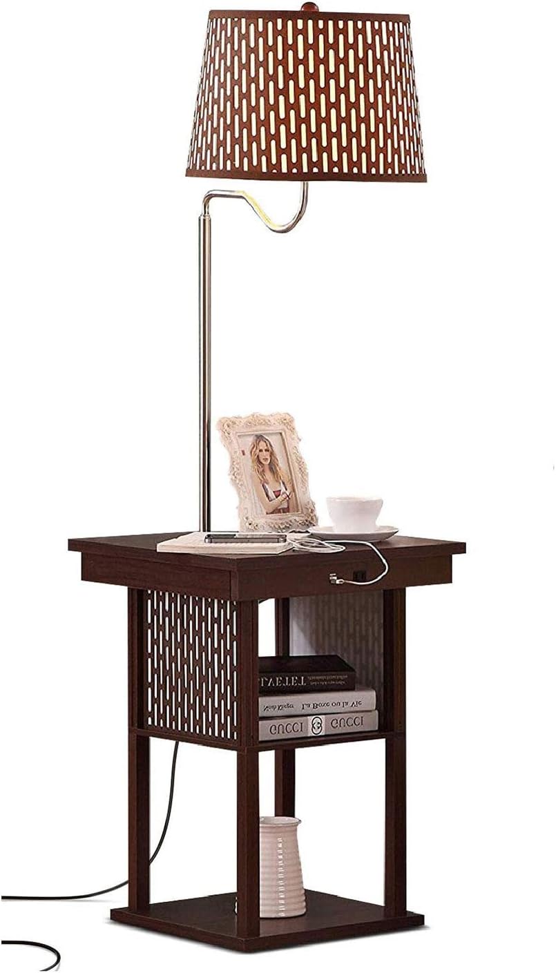 Brightech Madison Side Table with Lamp Combo with LED Bulb, Desk Lamp with USB Port, Bedside Reading Light, Modern End Table with Floor Lamp for Bedroom, Living Room, Office – Havana Brown