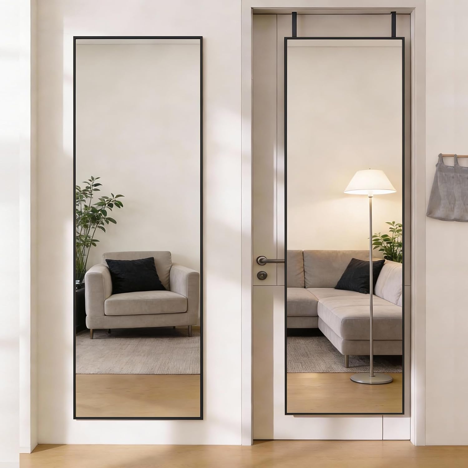 DUMOS 47″x14″ Full Length Door Mirror, Full Body Mirror, Black | Aluminum Alloy Thin Frame, Leaning or Hanging, Suitable for Bedroom, Livingroom, Cloakroom