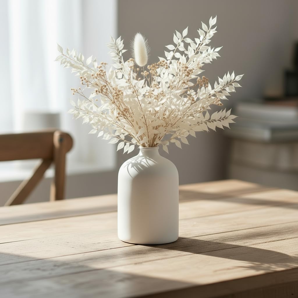 White Ceramic Vase – 7 Inch Tall – Large, Minimalist Modern Home Decor, Decorative Object – Centerpiece, Coffee Table, Living Room, Bookshelf, Office, Entryway, Console, Wedding, Flowers, Olive Plant