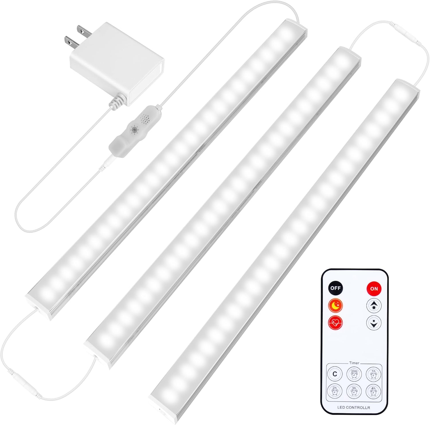Maylit 3 PCS 12-inch Plug-in Under Cabinet Lights, Ultra-Thin | Daylight White Dimmable Lighting for Kitchen Cabinets, Counters, Workbenches, Desks and Shelves