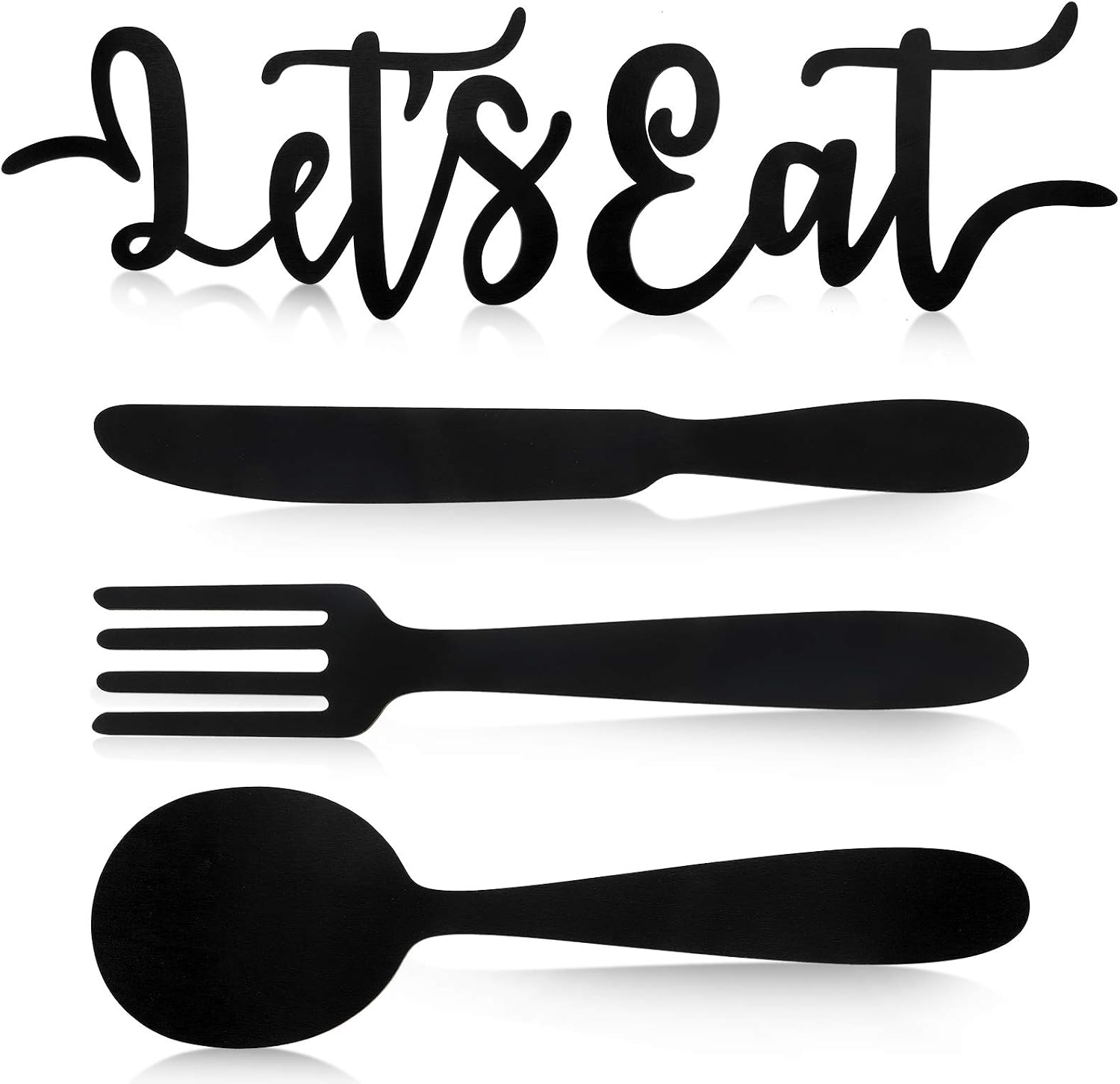 Yerliker 5 Pcs Let’s Eat Sign Kitchen Wall Decor Wooden Fork Spoon Knife Sign Rustic Cutout Eat Kitchen Hanging Decor for Home Dining Room Bar Cafe Restaurant(Black)