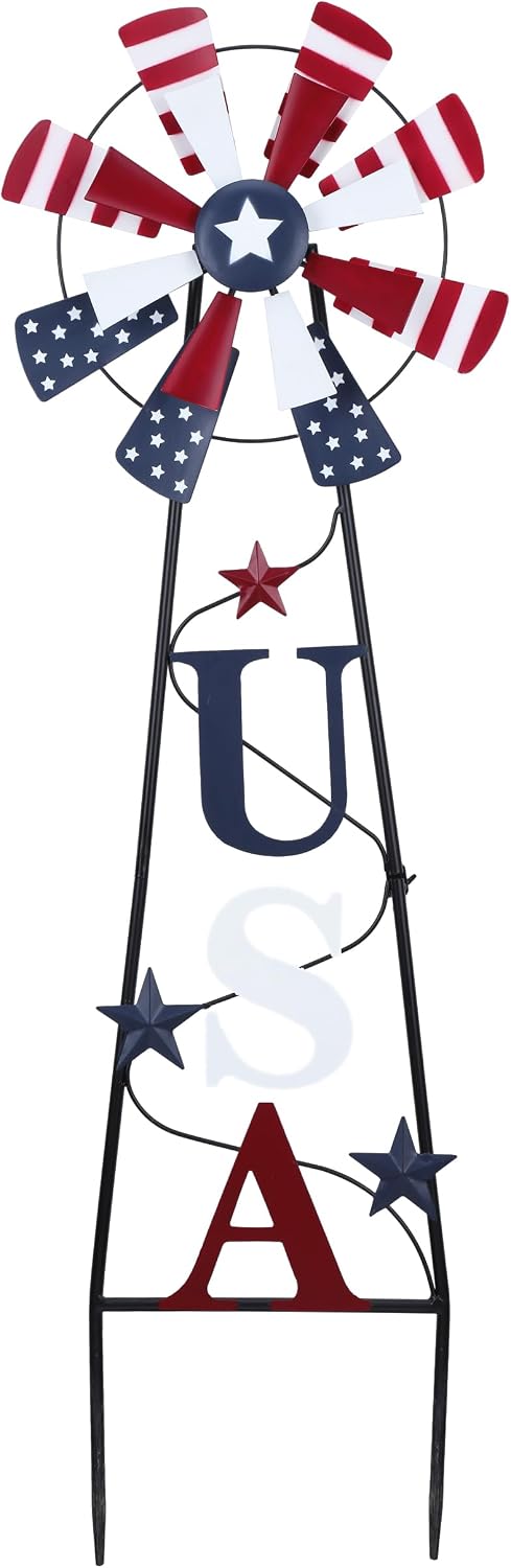TERESA’S COLLECTIONS 4th of July Decorations for Outdoor Decor, Patriotic Memorial Day Decorations Wind Spinner Garden Yard Sign, USA Americana Windmill Decorative Stake Independence Day Gifts 26”