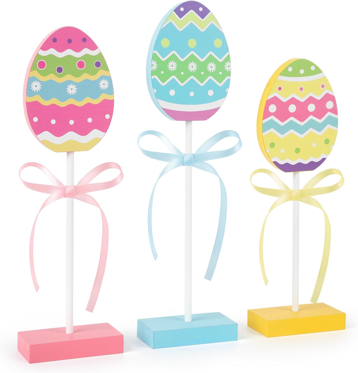 3 Pieces Easter Tiered Tray Decor,Wooden Eggs Decor,Colorful Easter Table Decorations for Home Farmhouse Kitchen Decorations (Colorful)
