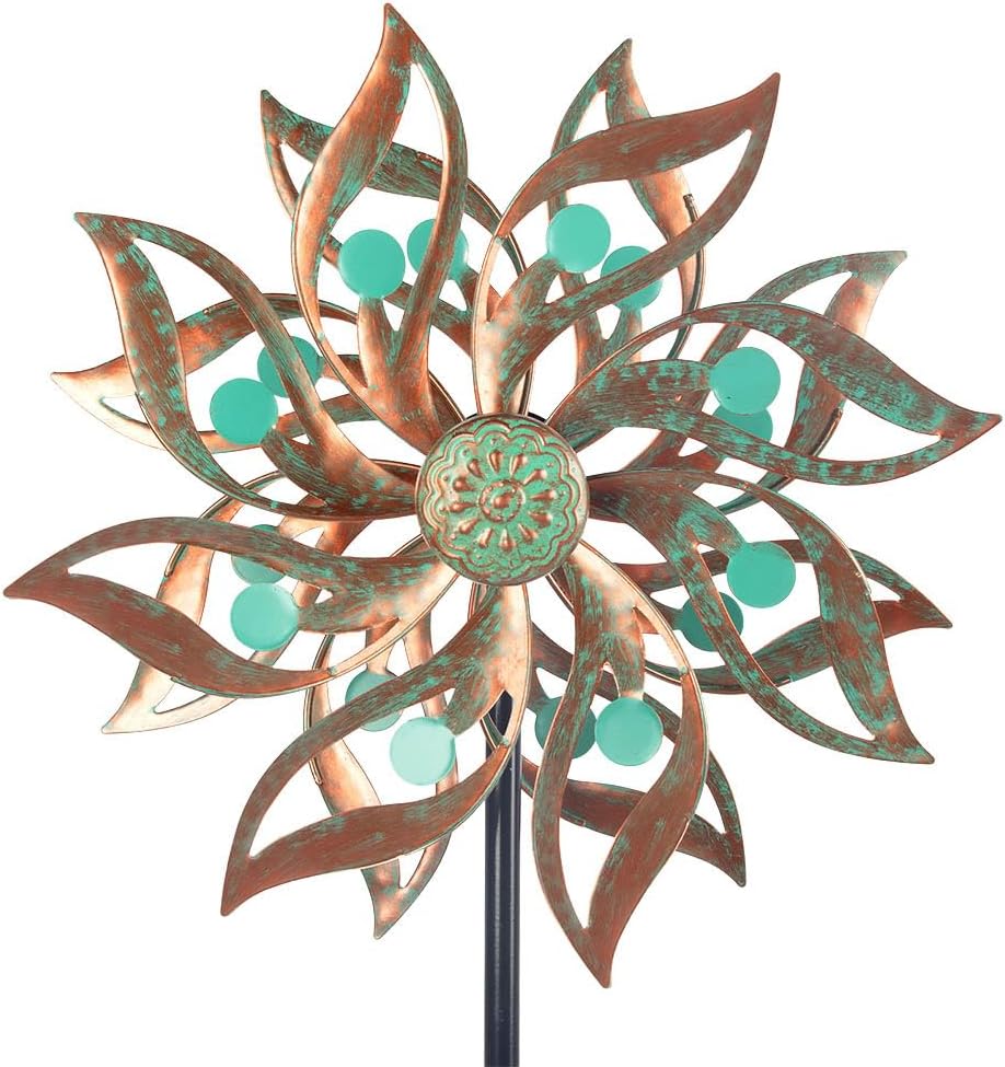 Viveta Metal Wind Spinners Outdoor,Vintage Kinetic Wind Spinner | Garden Pinwheels with Metal Stake, for Patio,Lawn,Garden,59*13.4 Inch