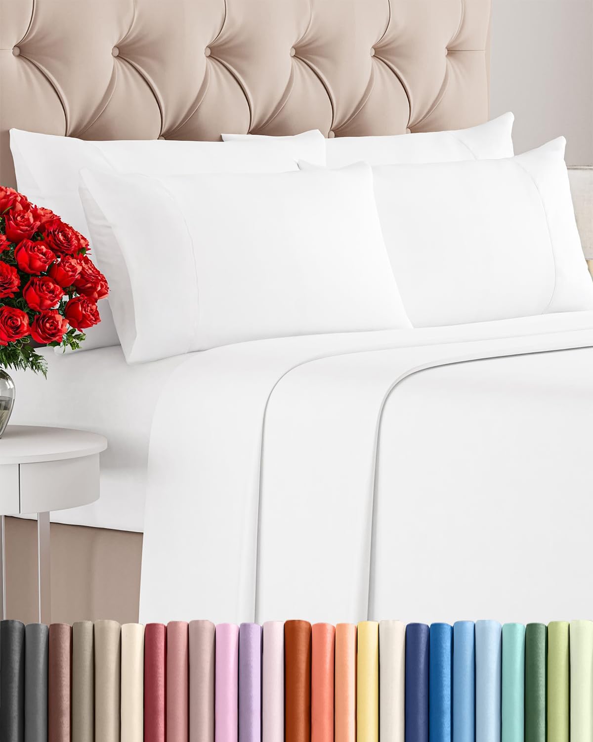 Queen 6 Piece Bed Sheet Set – Comfy, Breathable & Cooling Sheets – White | Ultra-Soft Hotel Luxury Bedding Set w/ 8-16 Inch Deep Pockets, 1 Flat & 1 Fitted Sheet & 4 Pillowcases, Wrinkle & Fade Free