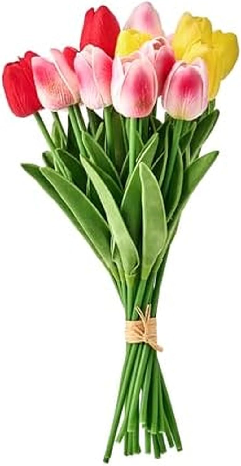 Mikasa Elements Artificial Tulip Bouquet – 13 Inch Faux Flowers Mixed Colors, Realistic Touch Plastic Stems for Home Decor, Vase Arrangements, Room Decor, and Table Centerpieces