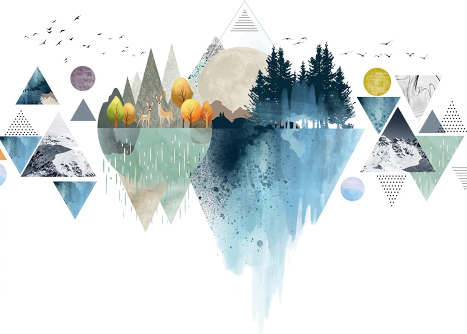 Nordic Geometric Wall Stickers, Removable DIY Mountain Reflection Wall Decal Murals Peel and Stick 3D Wall Art Stickers Murals Home Decor for Boy Bedroom Nursery Rooms Living Room