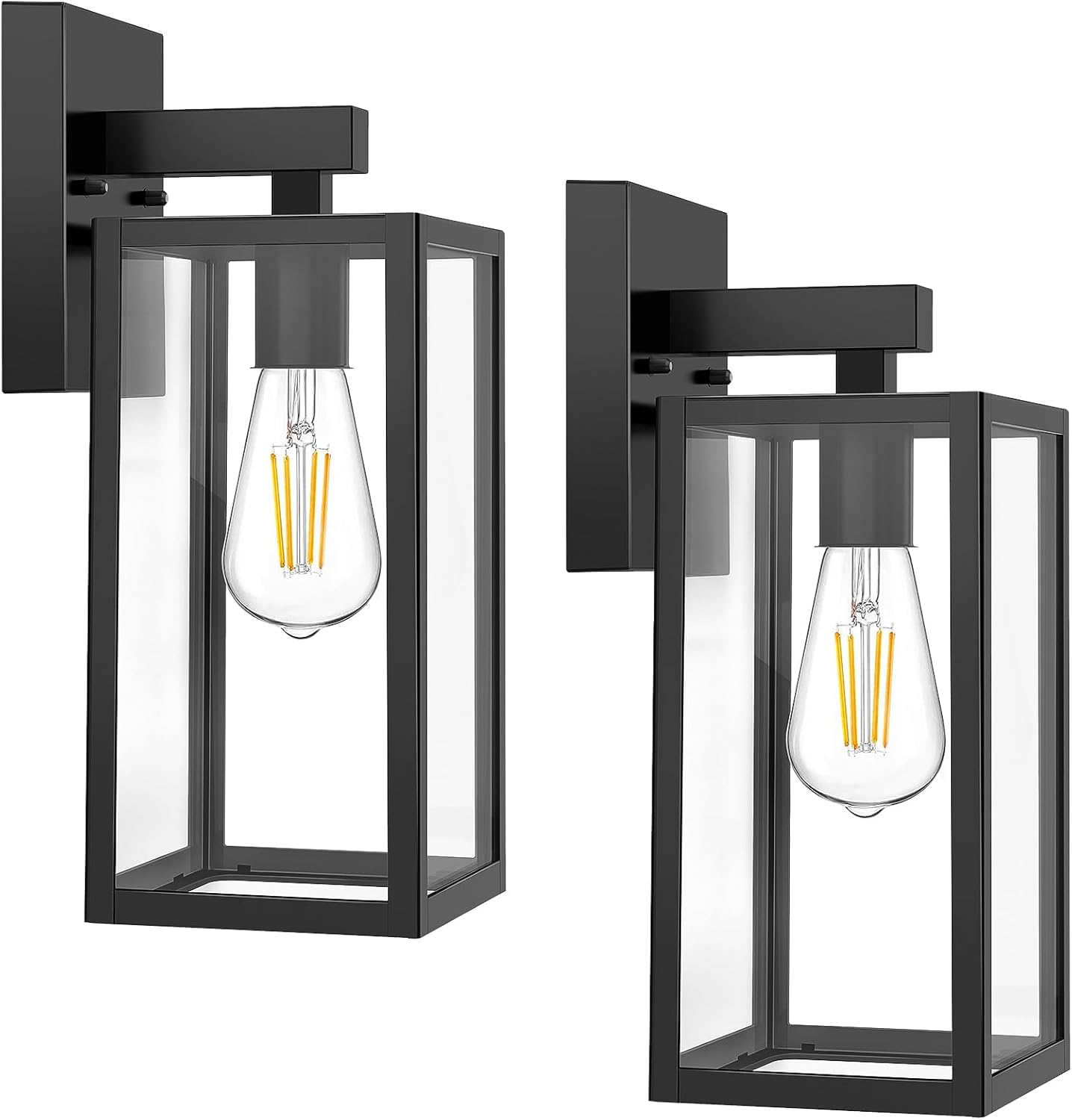 MAXvolador Outdoor Wall Sconce, Exterior Waterproof Wall Lantern Light Fixtures, Black Porch Lights with Toughened Glass Shade, Anti-Rust E26 Socket Front Door Mount Lighting, 2 Pack | Black Porch Wall Lights, Anti-Rust, E26 Socket, Clear Glass Outside Wall Mount Sconces, Front Door Lighting for Patio, 2 Pack