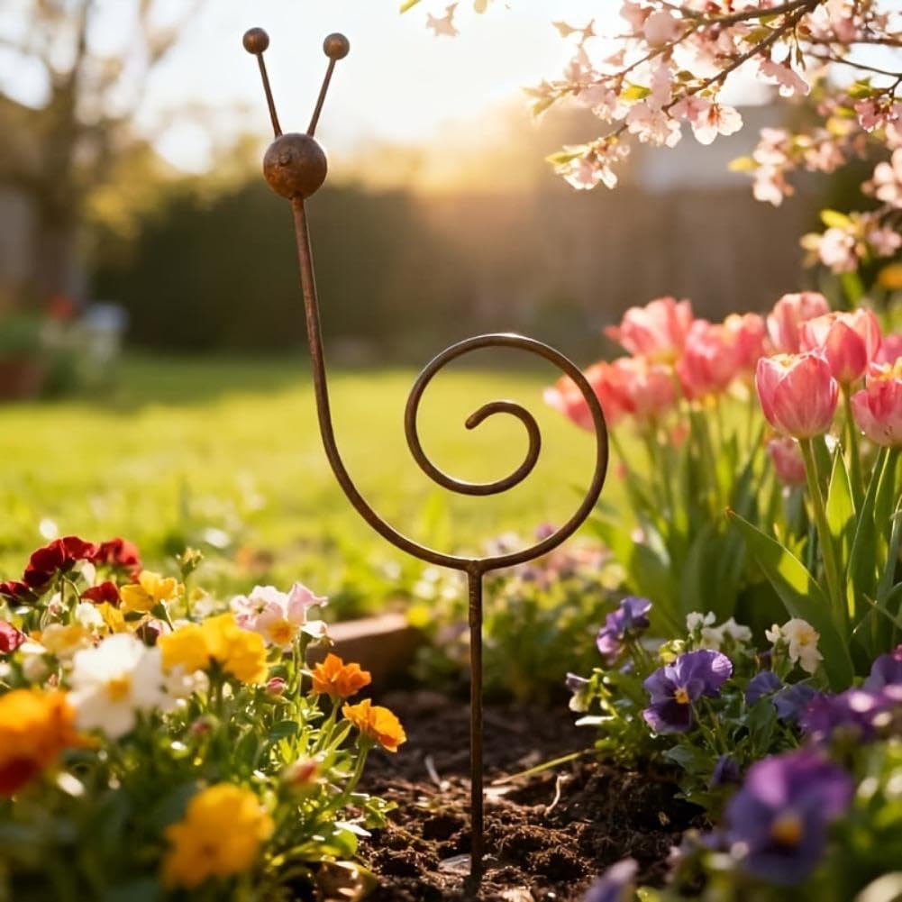 Large Rusty Metal Snail Garden Stake, 33.46 Inch Rusty Yard Art Sculpture with Spiral Shell, Lawn Ornament for Patio Porch Backyard Outdoor Decor – Bronze