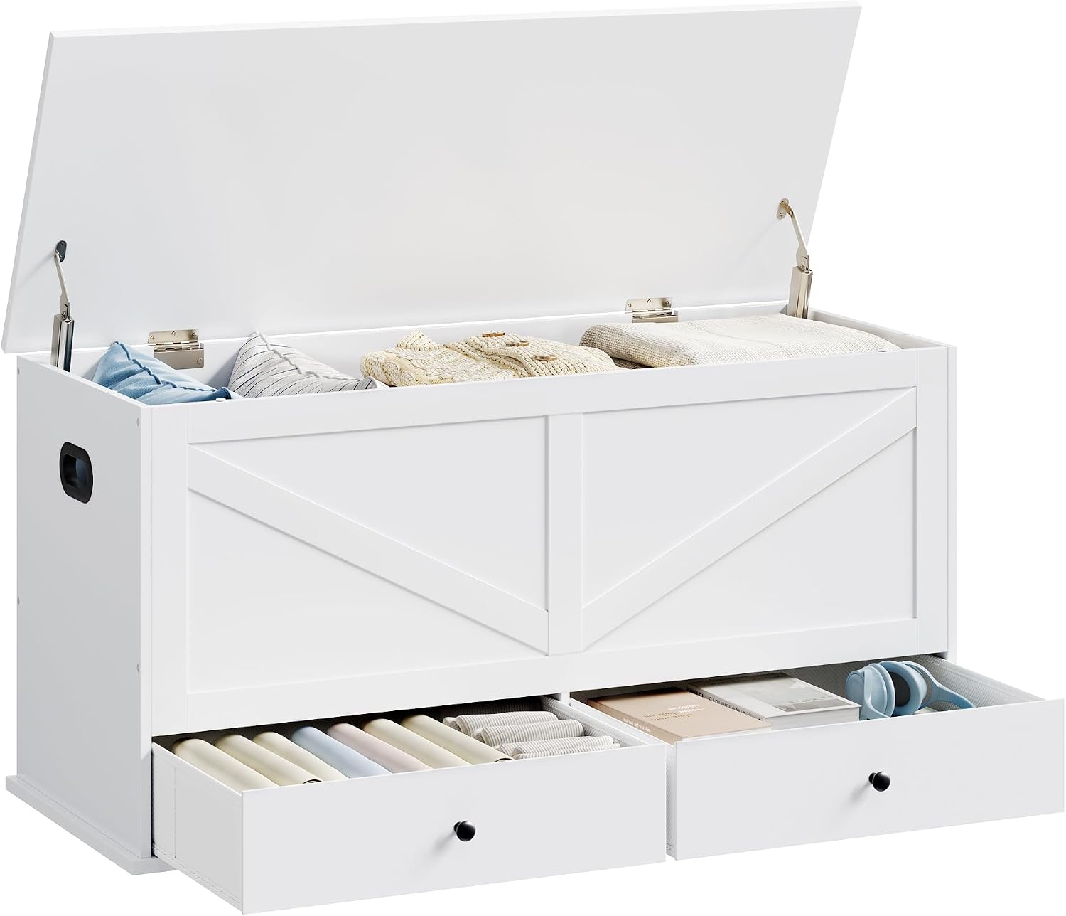 VASAGLE Storage Chest, Storage Bench with 2 Fabric Drawers, Farmhouse Style, for Entryway, Bedroom, Living Room, 15.7 x 39.4 x 19.9 Inches, Cloud White ULSB043W01