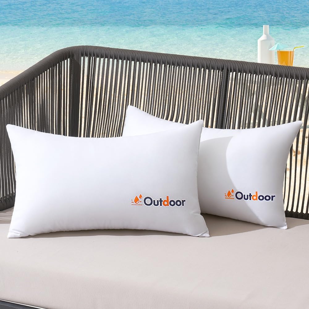 MIULEE Pack of 2 12×20 Outdoor Waterproof Throw Pillow Inserts, Decorative Water-Resistant Pillow Cushion for Patio Garden | Decorative Water-Resistant Pillow Cushion for Patio Garden
