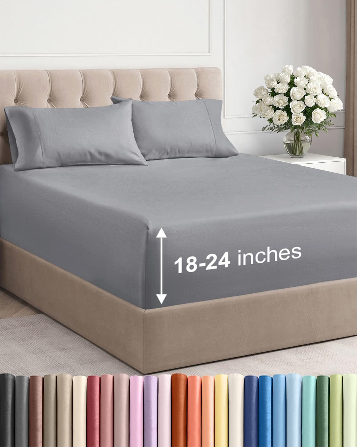 Extra Deep Queen Sheet Set – 4 Piece Breathable Cooling Sheets – Steel Blue | Easily Fits 18 to 24 inch Mattress – Ultra Soft, Wrinkle & Fade Free with Extra Deep Pockets – Comfy Hotel Luxury Bedding