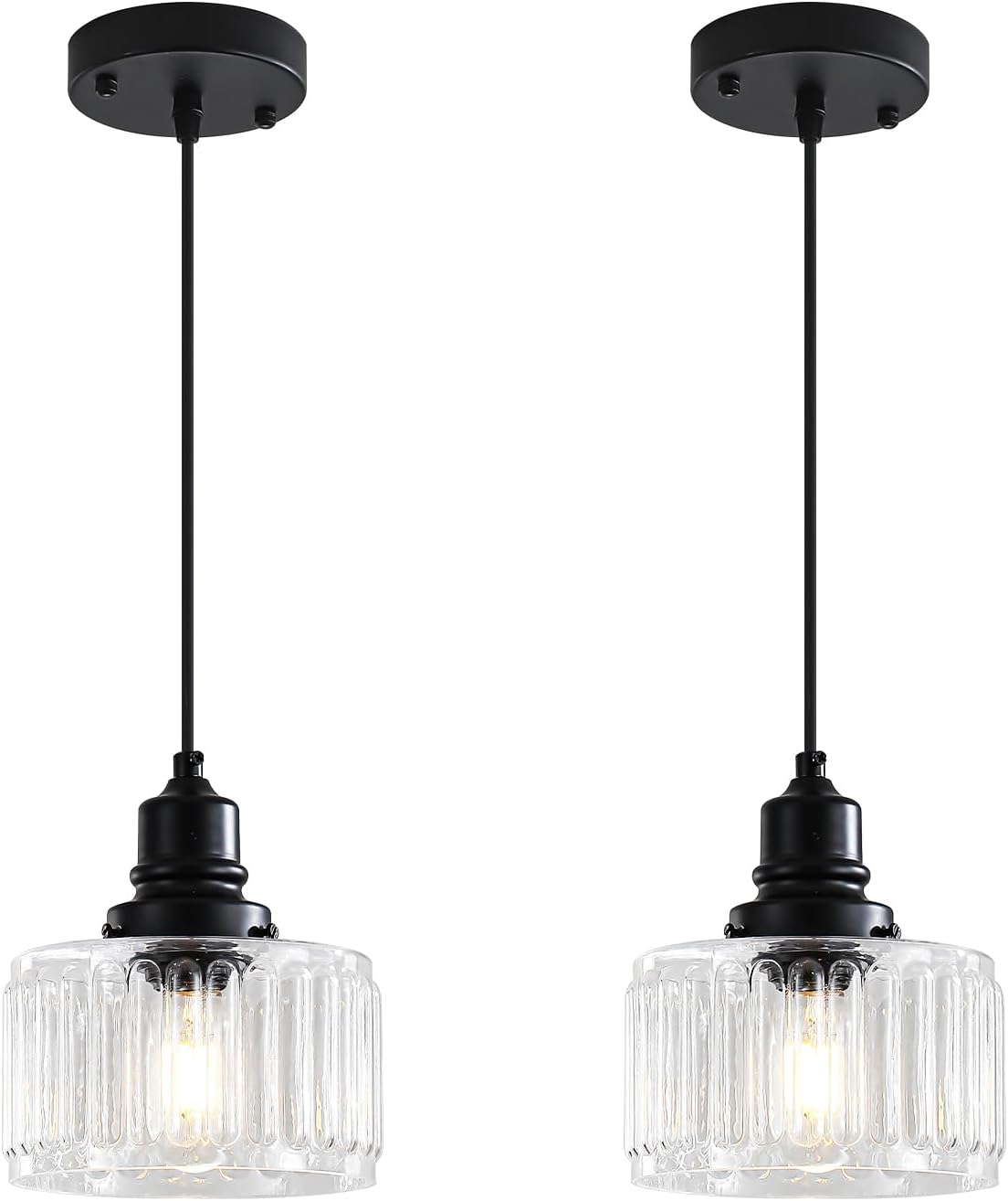 Vintage Pendant Lights Kitchen Island, Glass Kitchen Pendant Lighting Over Island, Farmhouse Pendant Light Fixtures for Kitchen Island, Bathroom, Bedroom, Dining Room, 2 Pack