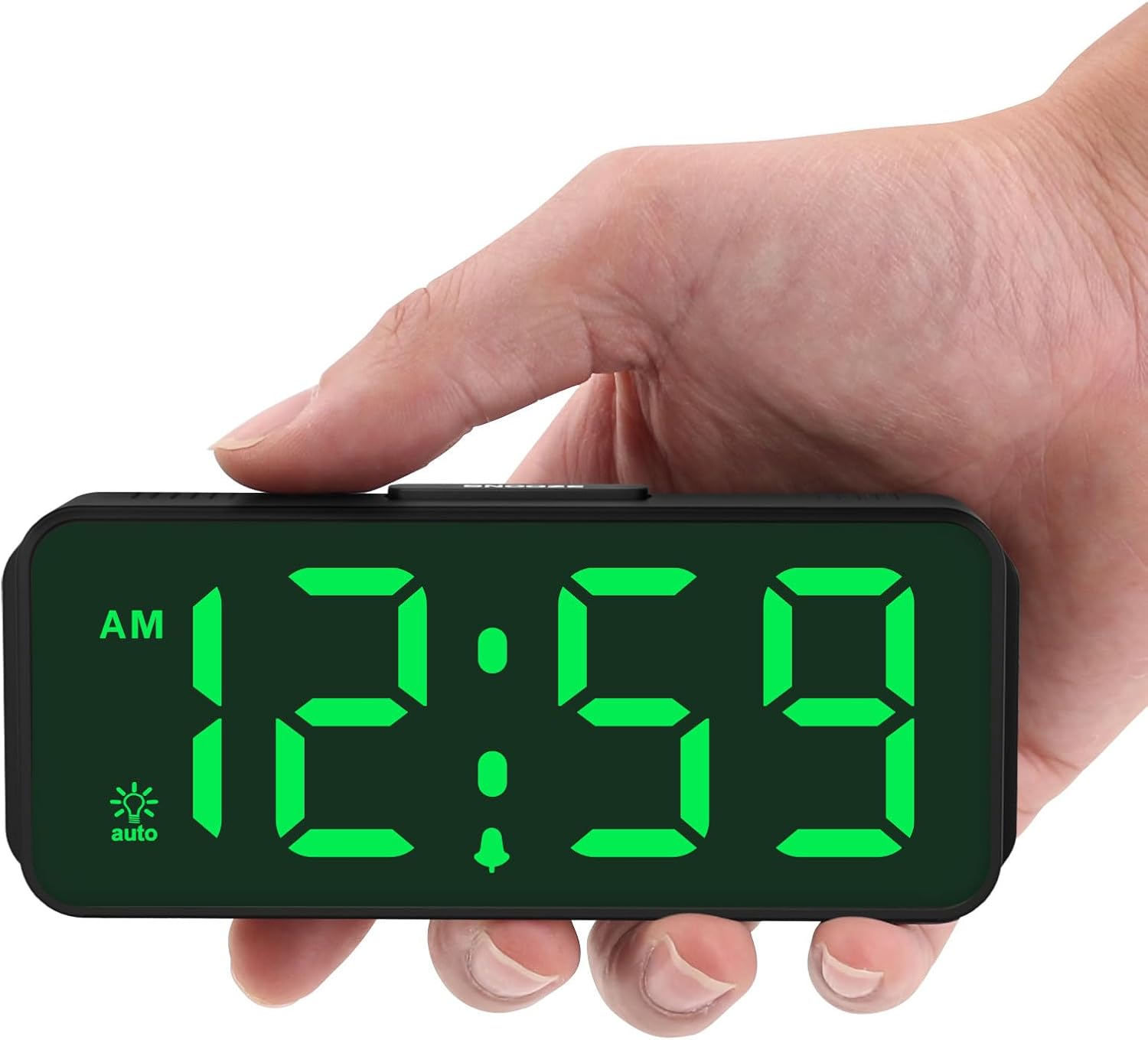 Peakeep Small Slim Digital Alarm Clock Battery Operated for Bedrooms Travel | Cordless Compact Portable Desk Clock, Large Numbers Auto Dimmable, LED Display 4 Dimmers, 5 Alarm Volumes