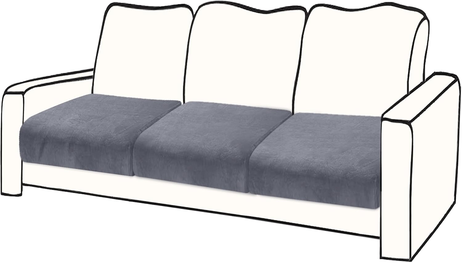 BT.WA Couch Cushion Cover Velvet 3 Pieces Seat Cushion Cover Stretch Sofa Covers Separate Sectional Sofa Slipcovers Furniture Protector (3-Seater or Backrest, Dark Grey)