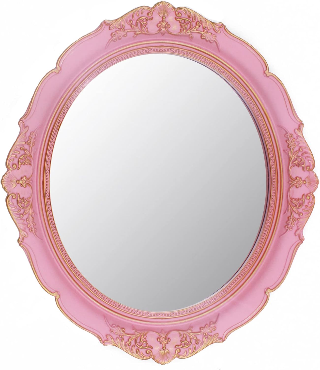 YCHMIR Vintage Decorative Wall Mirror 14.8 x 13.1 Inch Oval Mirror（Pink）