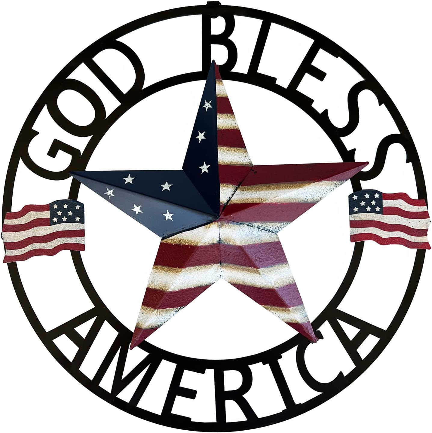 God Bless America USA Metal Star Hanging Welcome Home Signs Wall Decor 4th of July Patriotic Front Door Wreaths Hanger, Meta Flag Garden Fence Patio Front Porch Yard Indoor Outdoor Patriotic Decorations 13”H