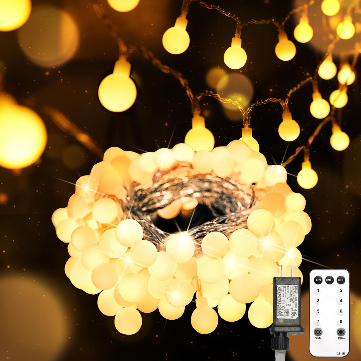 suddus 43FT Connectable Globe String Lights Plug in Remote Warm White | 100 Led Hanging Fairy Lights with Timer,String Lights for Bedroom,Dorm,Classroom,Christmas,Indoor,Outdoor Decor