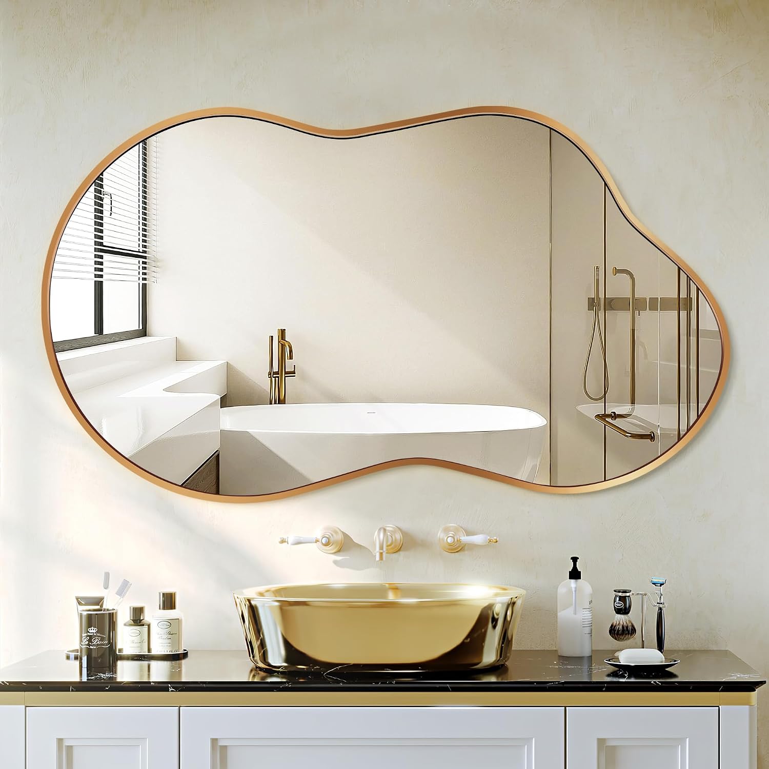 Bathroom Mirror for Over Sink-Gold Home Decor Wall Mirror 20″x 36″ | Irregular Wall Mirror – Asymmetrical Abstract Mirror Unique for Bedroom, Living Room, Cloakroom, Entryway