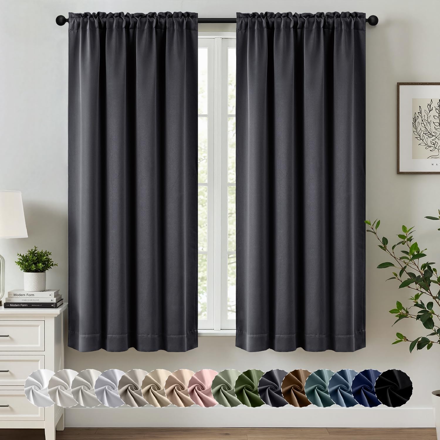 MIULEE Grey Blackout Curtains for Bedroom Living Room 40″x63″ Long 2 Panels | Thermal Insulated, Room Darkening Drapes, Rod Pocket, Noise Reduction, Light Blocking, Solid Window Treatments