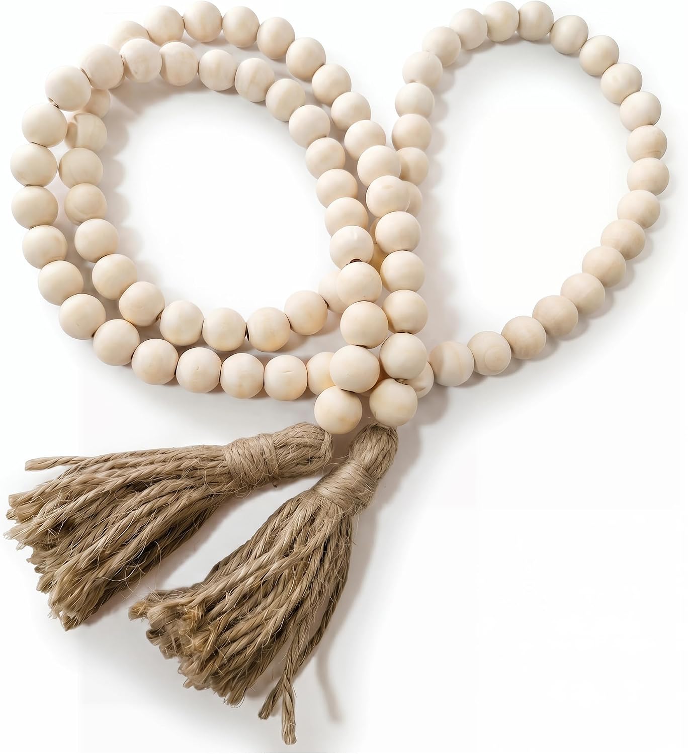 RGB World Farmhouse Beads Long Length Solid Wood Bead Boho Tassel Garland – Rustic Country Solid Beaded Boho Chic Decor for Wall, Above Cabinet & Table