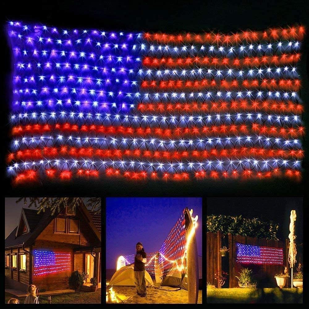 HYH American Flag LED Lights, 420 LEDs Net Light Up Flag Outdoor Waterproof | USA Super Bright Flags Light for 4th of July, Memorial Day, Independence Day, Garden Yard Holiday Party Christmas Decoration