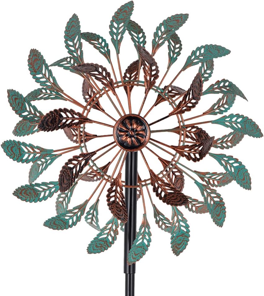DREAMSOUL 13″ Dia Vintage Wind Spinners Outdoor 360° Rotation Wind Spinner with 5 Prongs Stake, Metal Kinetic Windmill for Yard Garden Decor