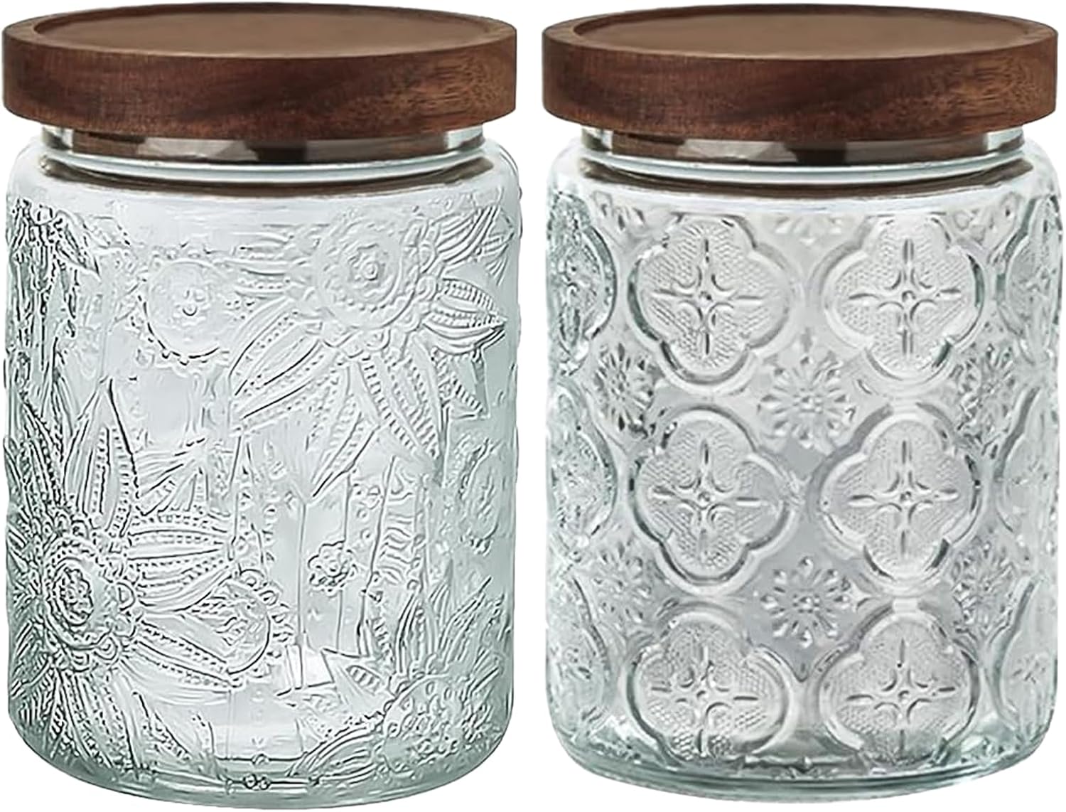 Vintage Glass Jar with Lid Airtight Candy Coffee Canister Food Storage Set | 24oz Decorative Container Set with Silicone-Sealed Bamboo Lid, Thick Glass BPA-Free, for Kitchen Stores Sugar Flour-2 Pack