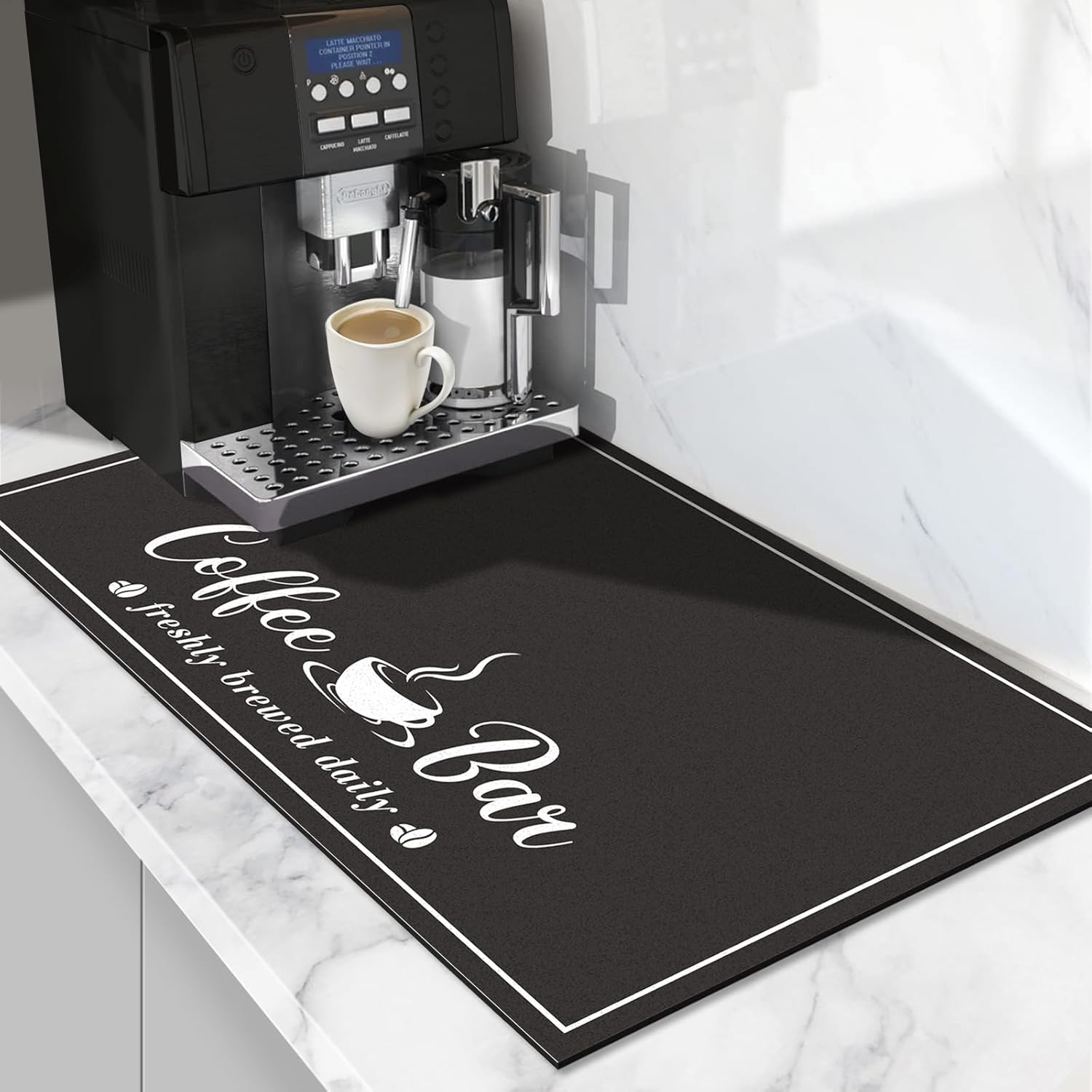 CooRug Fashion Coffee Mat, Dish Drying Mat 12″ x 20″ Black | Hide Stain, Absorbent, Coffee Bar Accessories, Heat Resistant, Non-slip, Eco-friendly, Easy to Clean