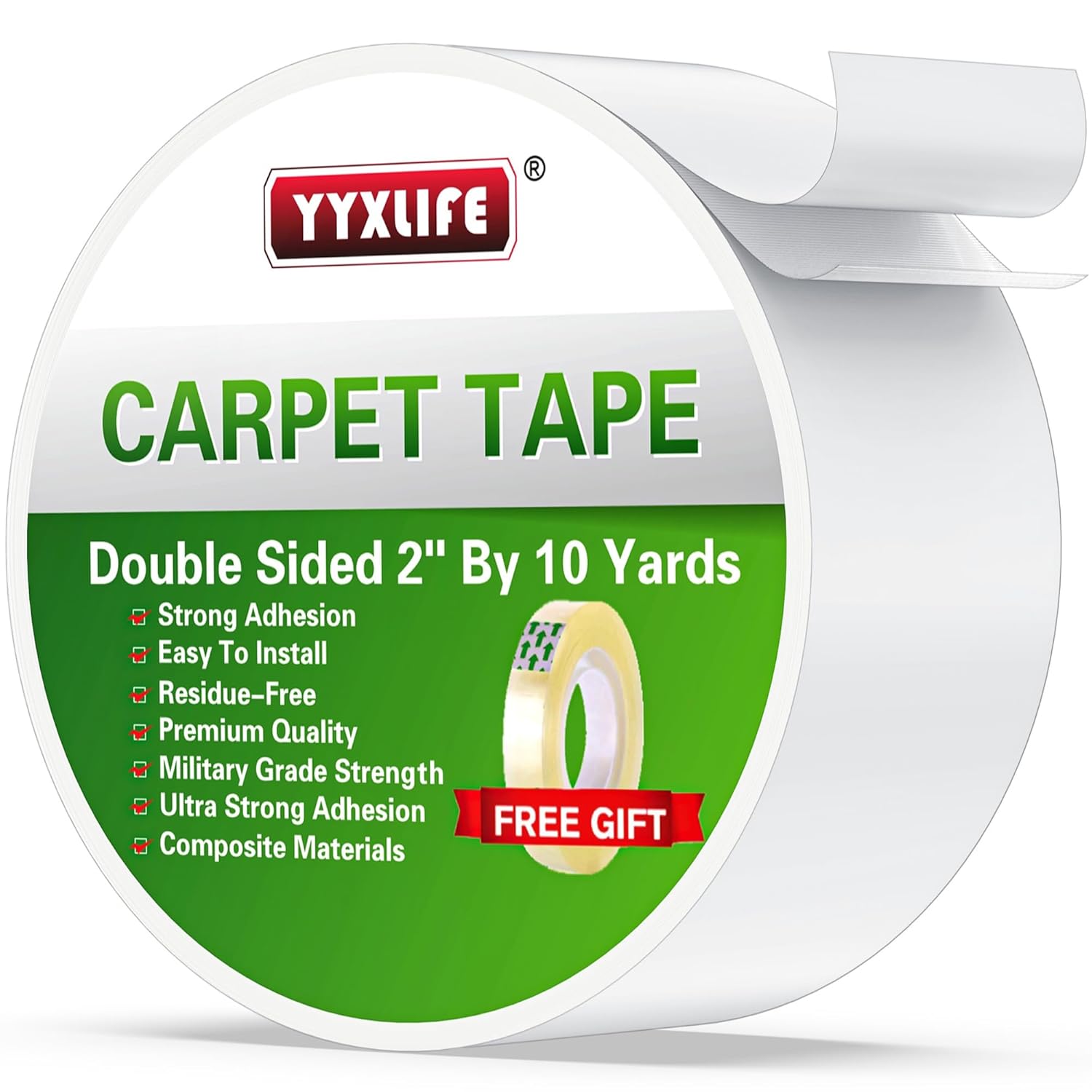 YYXLIFE Double Sided Carpet Tape for Area Rugs & Hardwood Floors, 2″ x10YD | Removable Rug Tape, Residue-Free, Heavy Duty Adhesive, Non-Slip Anti-Curling Floor Tape for Mats, Carpets, Tile, White